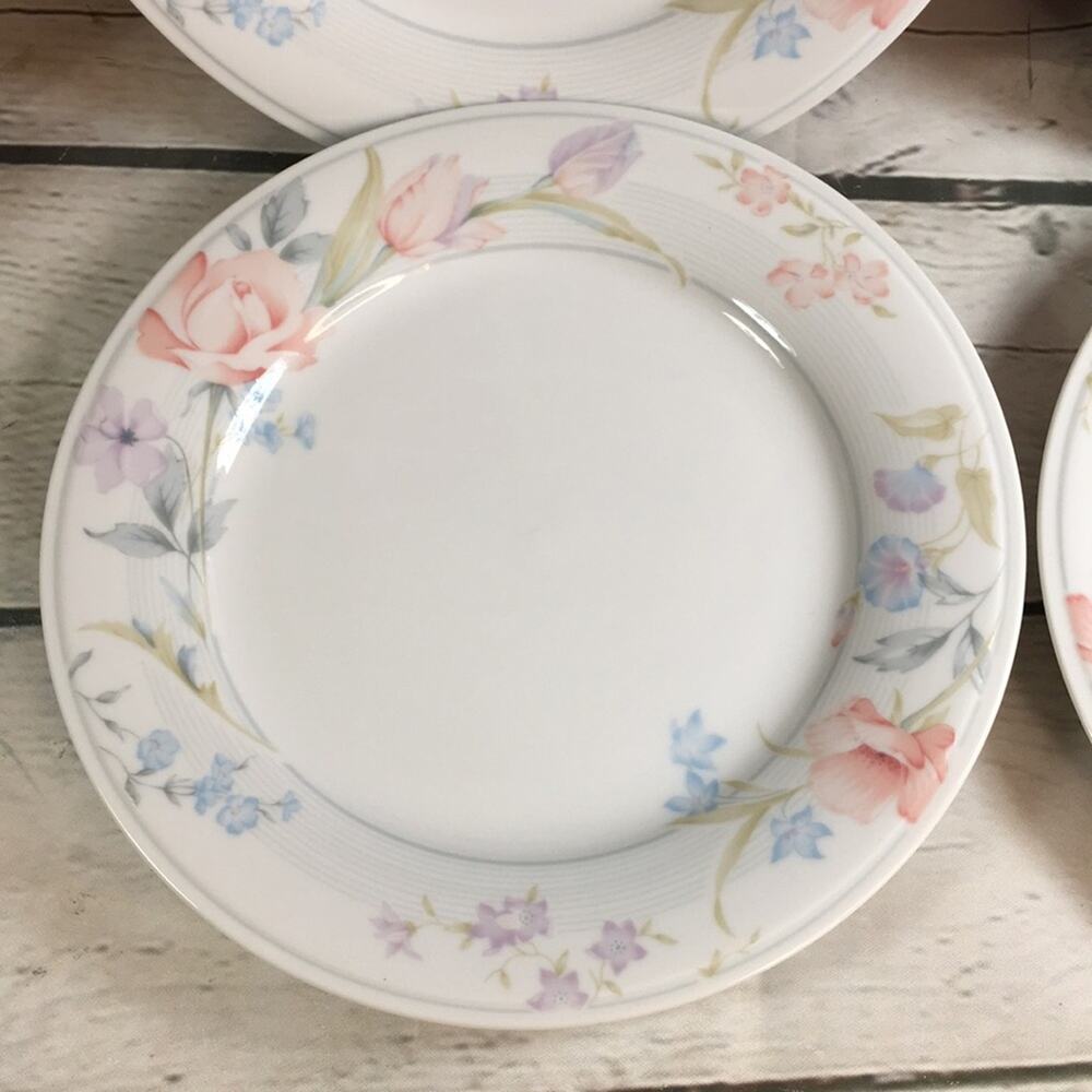 4 Limoges American 7 5/8" Salad Plates Flowers Pattern Fine Porcelain China
